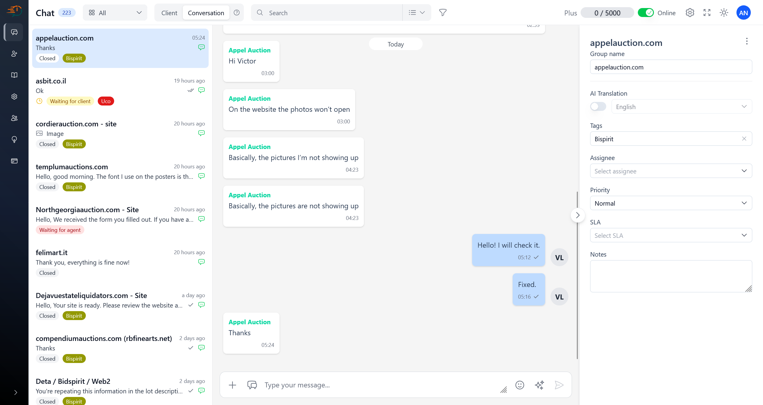 AI chat inbox with conversation history